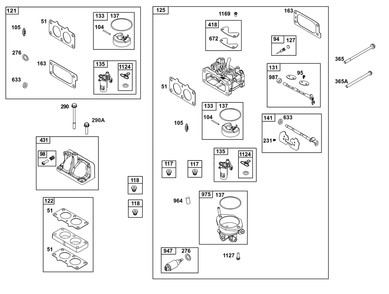 Carburetor Group Diagram and Parts List for 386447-0243-F1 200000 - 399999 Briggs and Stratton Engine